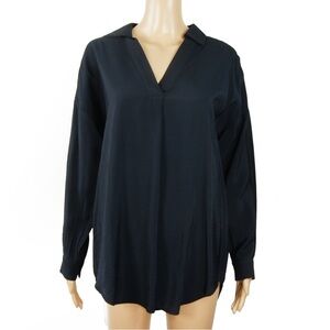 Mint Velvet London Long Sleeve Dark Navy Blue Satin Tunic Top